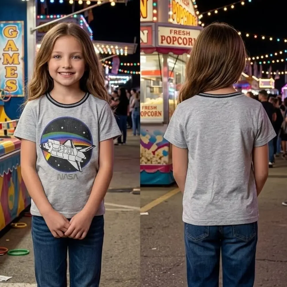Old Navy NASA Space Shuttle Gray T-Shirt Girls Size Small 6/7
